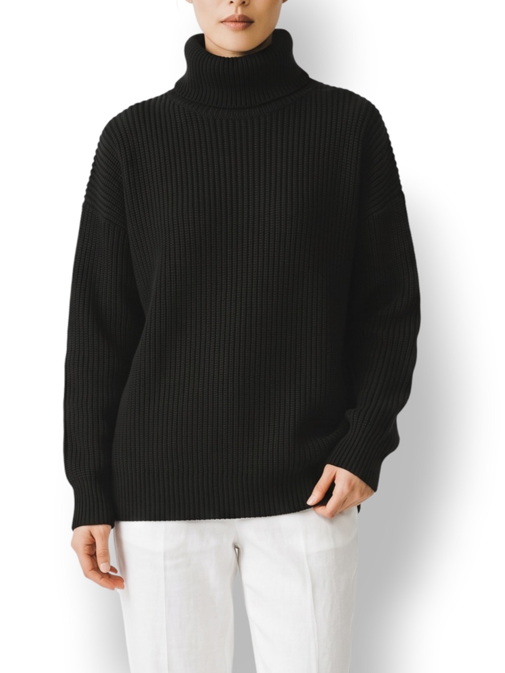 4/$20 Black Ribbed Knit Turtleneck Sweater Medium Relaxed Fit Drop Shoulder